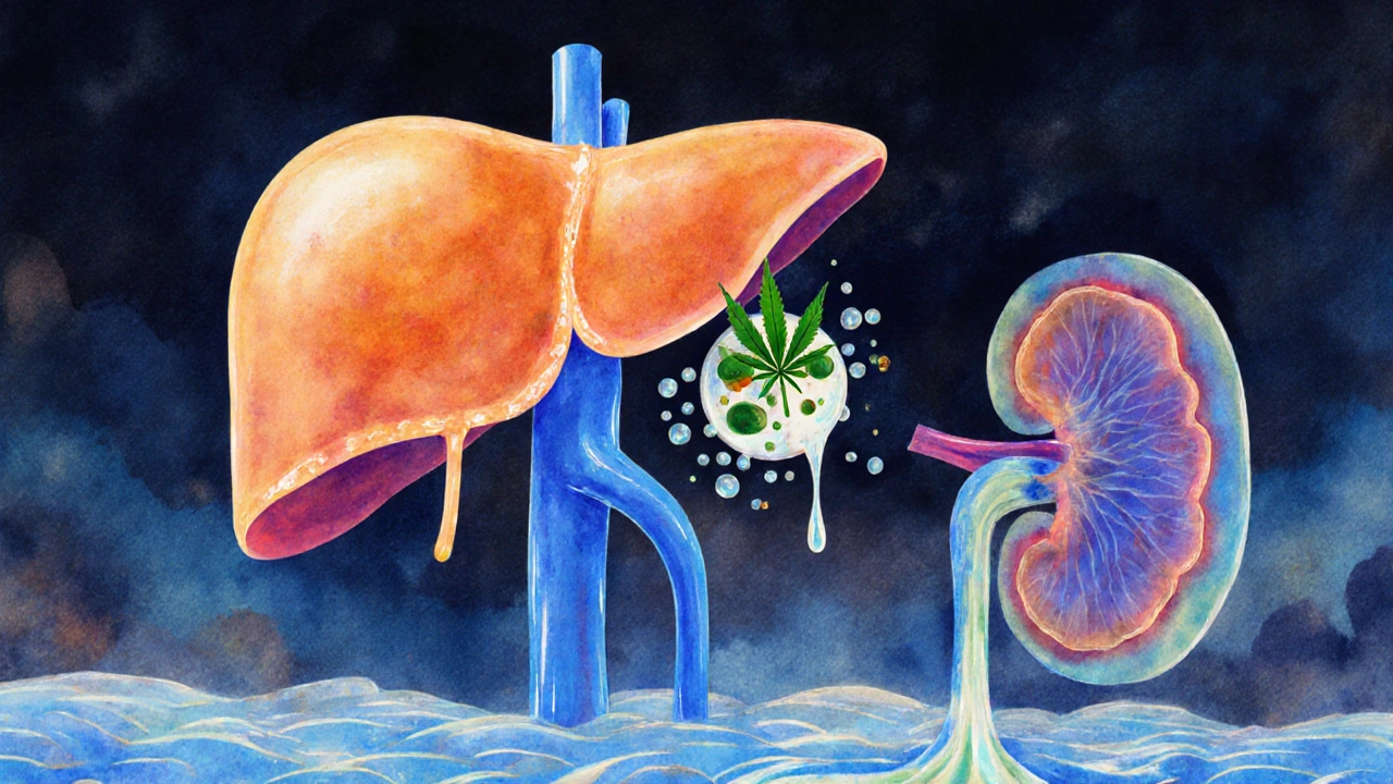 Játra přeměňují molekulu delta 8 na metabolity, které proudí do ledvin a moči.