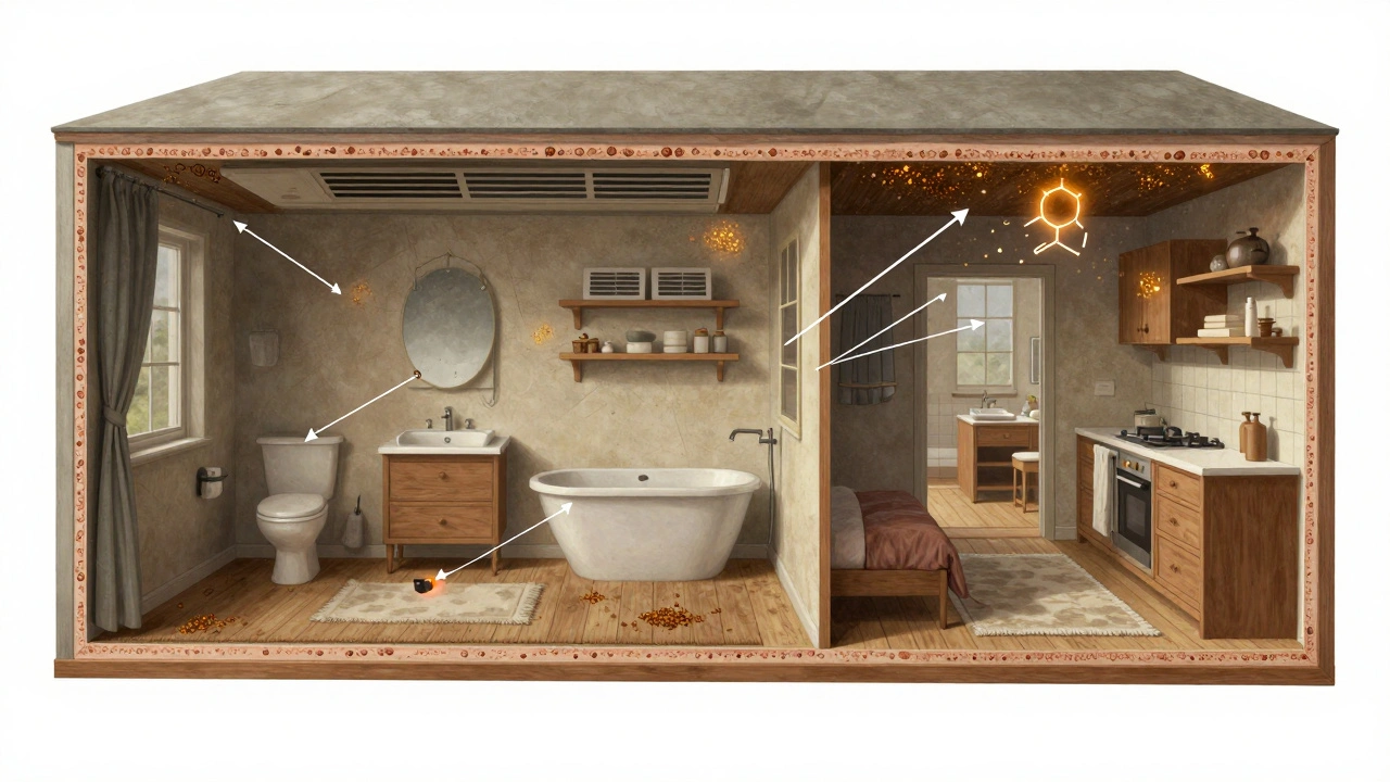 Molekuly terpenů se šíří skrz větrací systém a usazují na všech površích domácnosti.