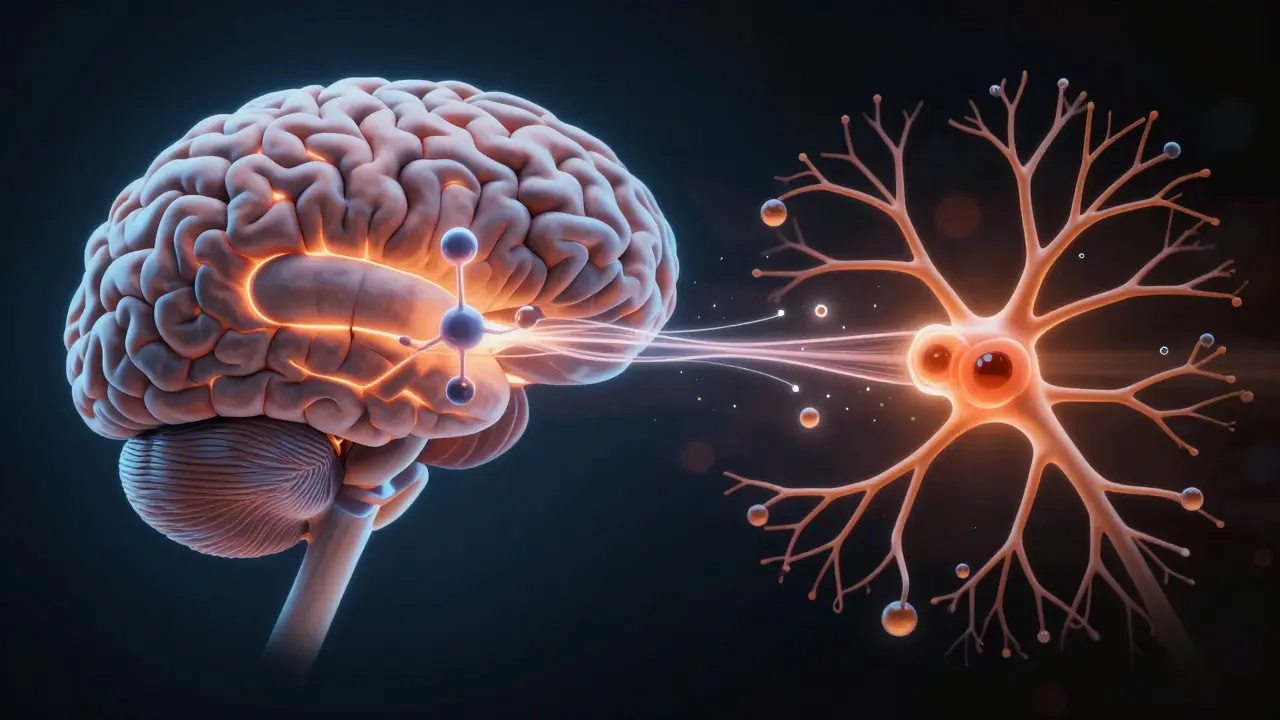 Mozek s aktivovanými receptory, které přijímají THCP, zatímco toxiny odmítá.