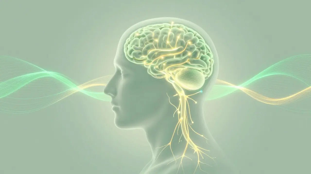 Abstraktní znázornění CBD, které obnovuje rovnováhu nervového systému během spánku.