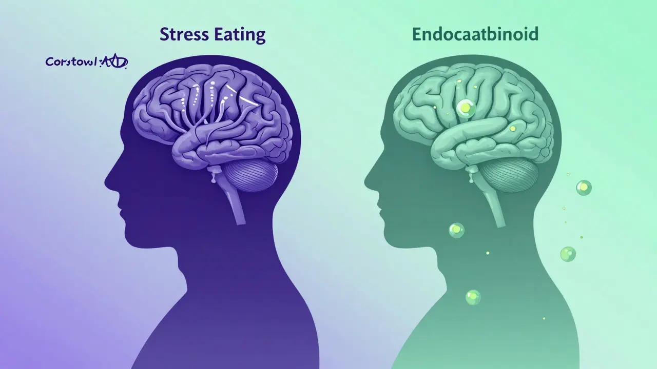 Kresba lidského siluetu s rozděleným mozjem: stres vs. klid díky CBD.