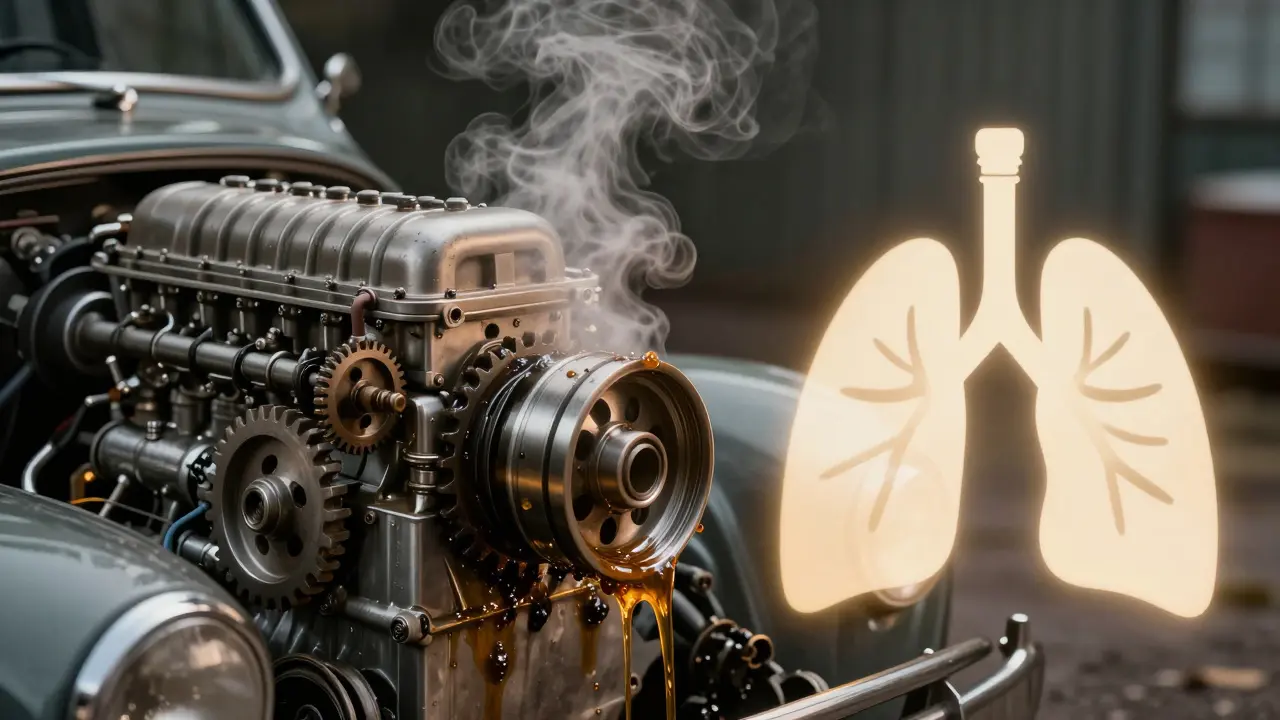 Stárnucí motor se čistí, zároveň se plíce obnovují jako symbol uzdravení