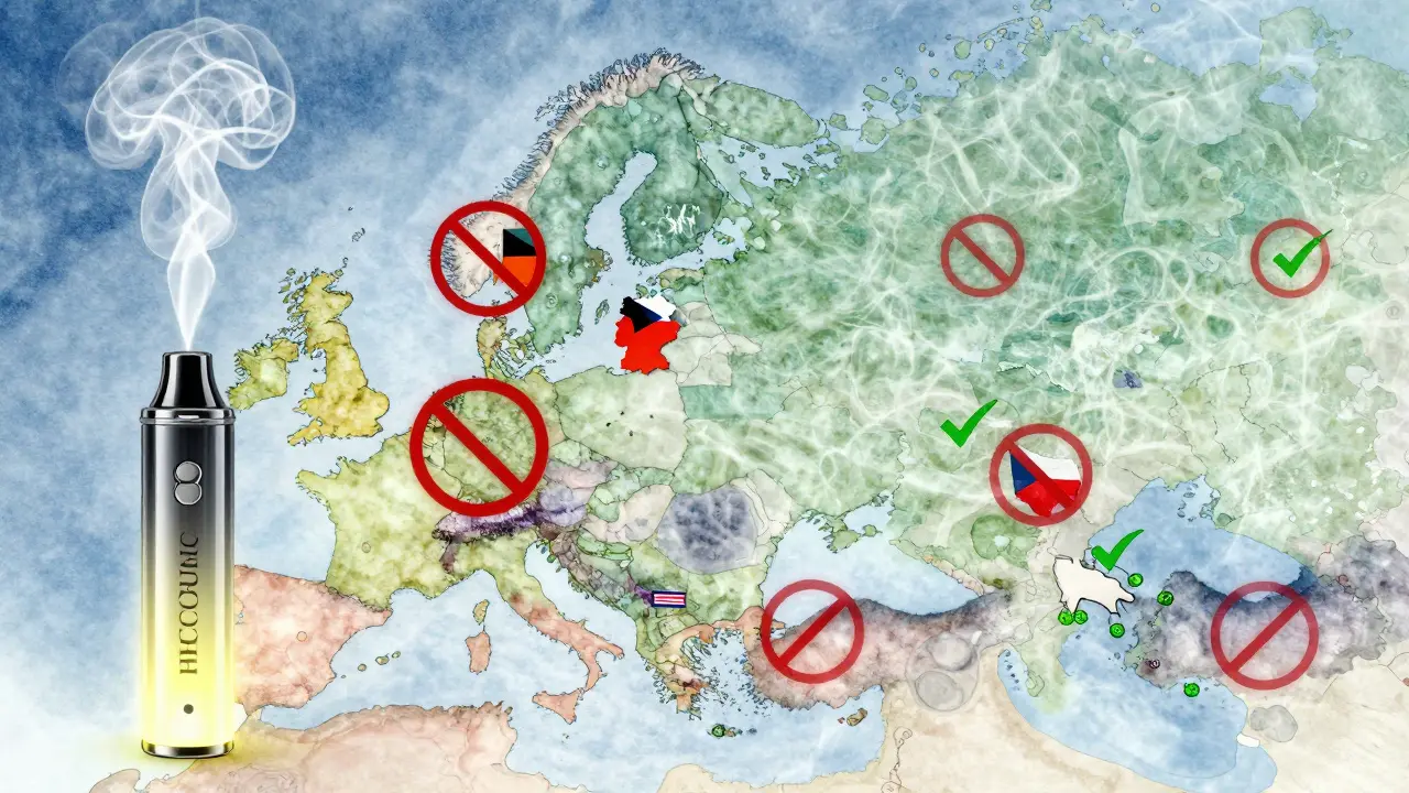 Vape se mění v mapu Evropy a Severní Ameriky s symboly zakázání.