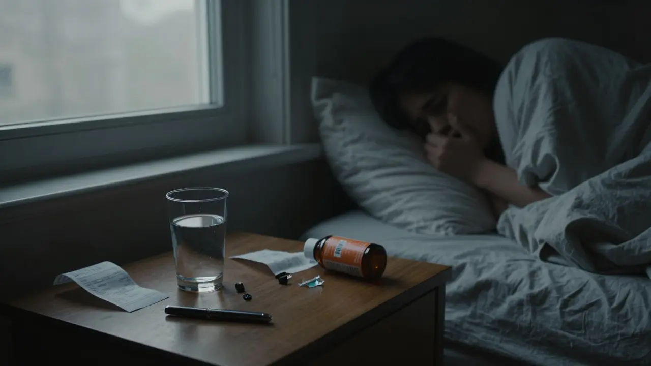 Prázdná pokoje s prázdným vape penem, zhasnutým světlem a člověkem skrytým pod pladou.