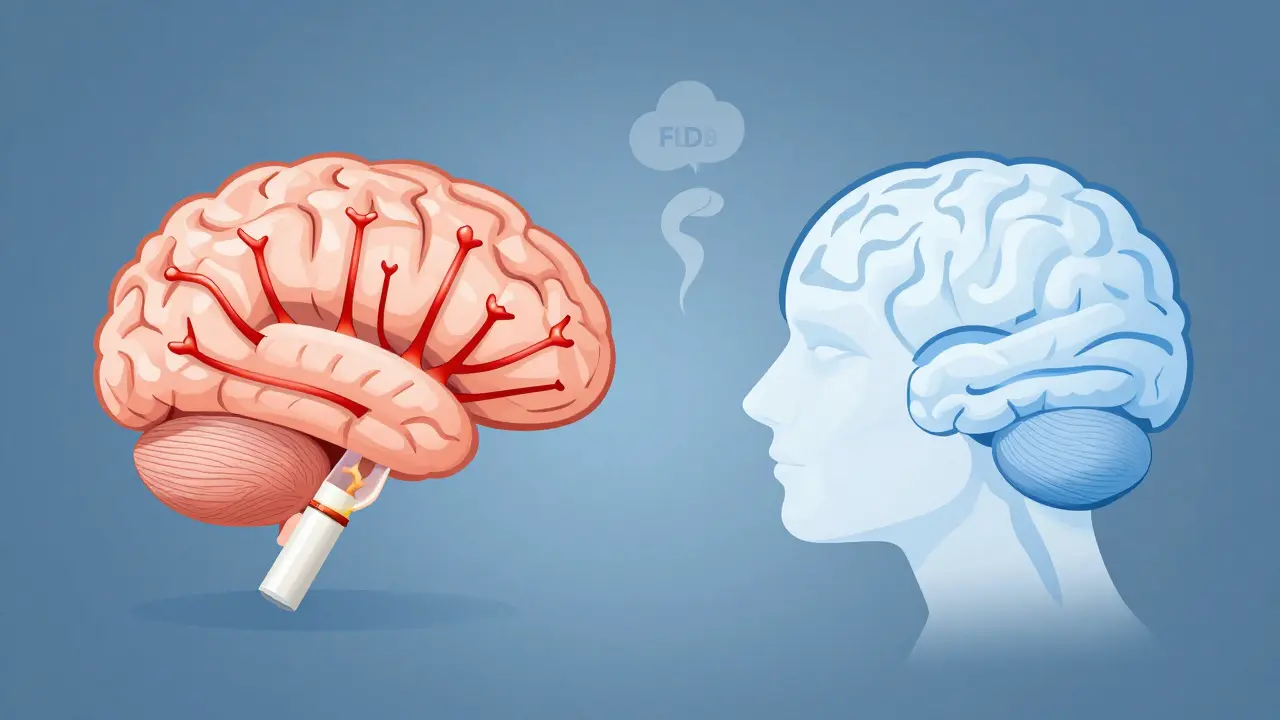 Srovnání mozkových reakcí na nikotin a CBD: aktivované dopaminové cesty vs. klidný endokanabinoidní systém.