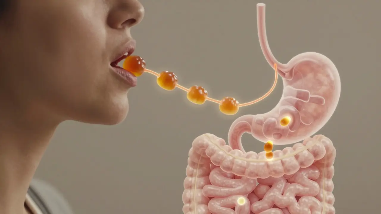 Trávicí systém s cestou CBD z gummy do krevního oběhu