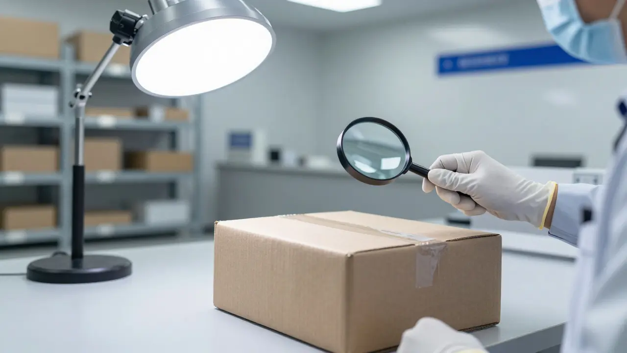 Celní kontrola zásilky v moderním sterlním skladu Border Force