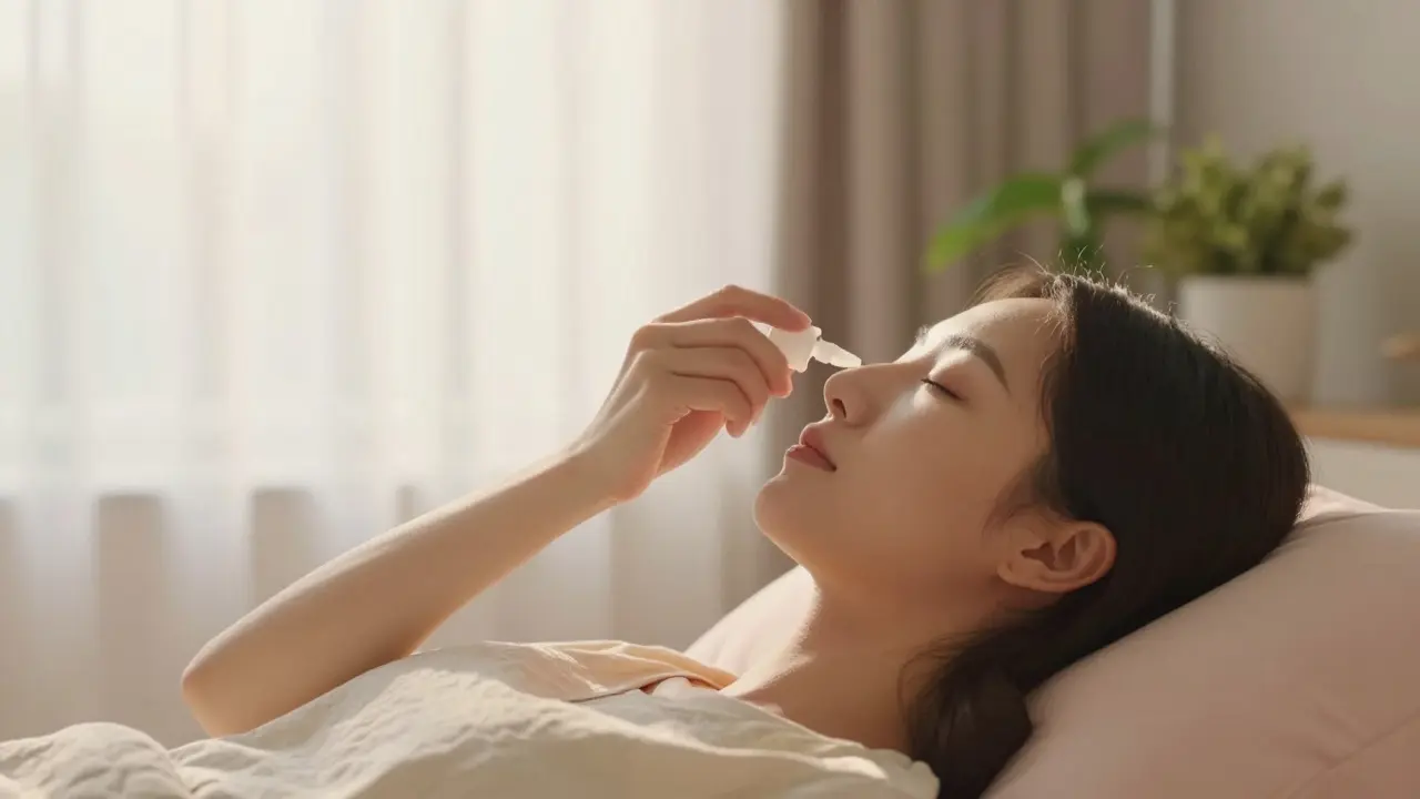 Klidná osoba odpočívající po aplikaci kapek