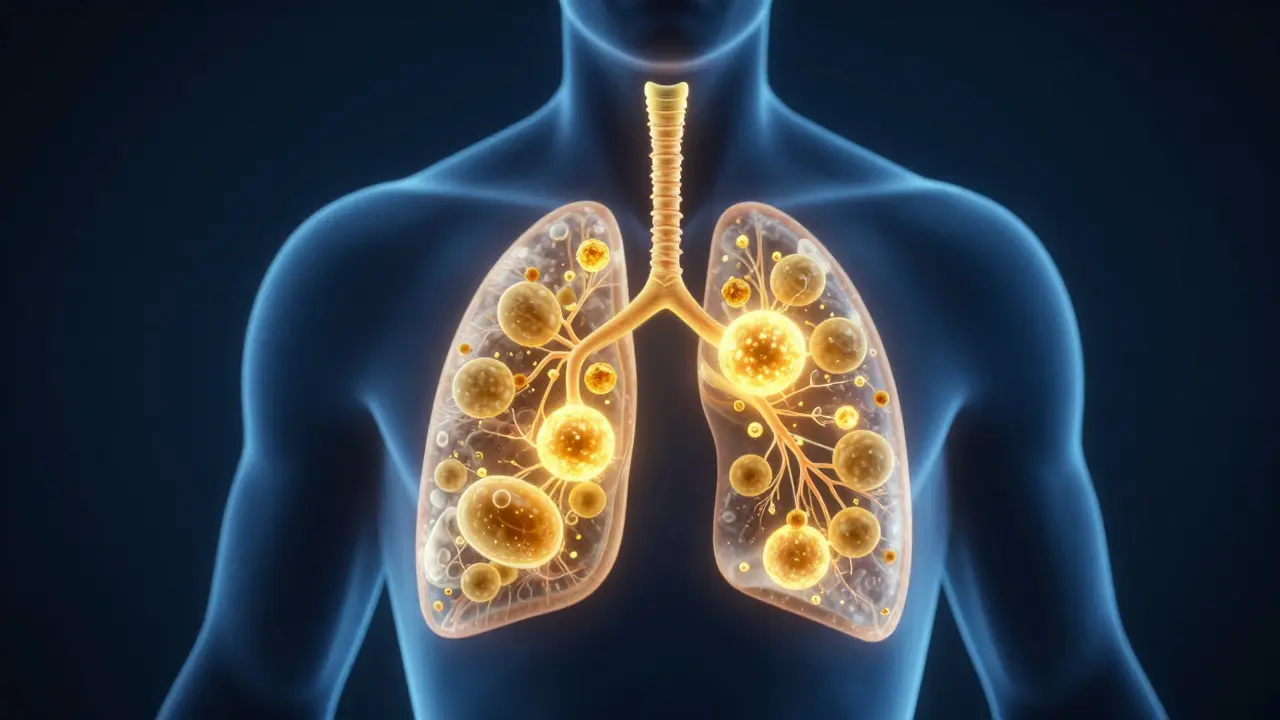 Konceptuální zobrazení ukládání THC do tukových buněk v lidském těle.