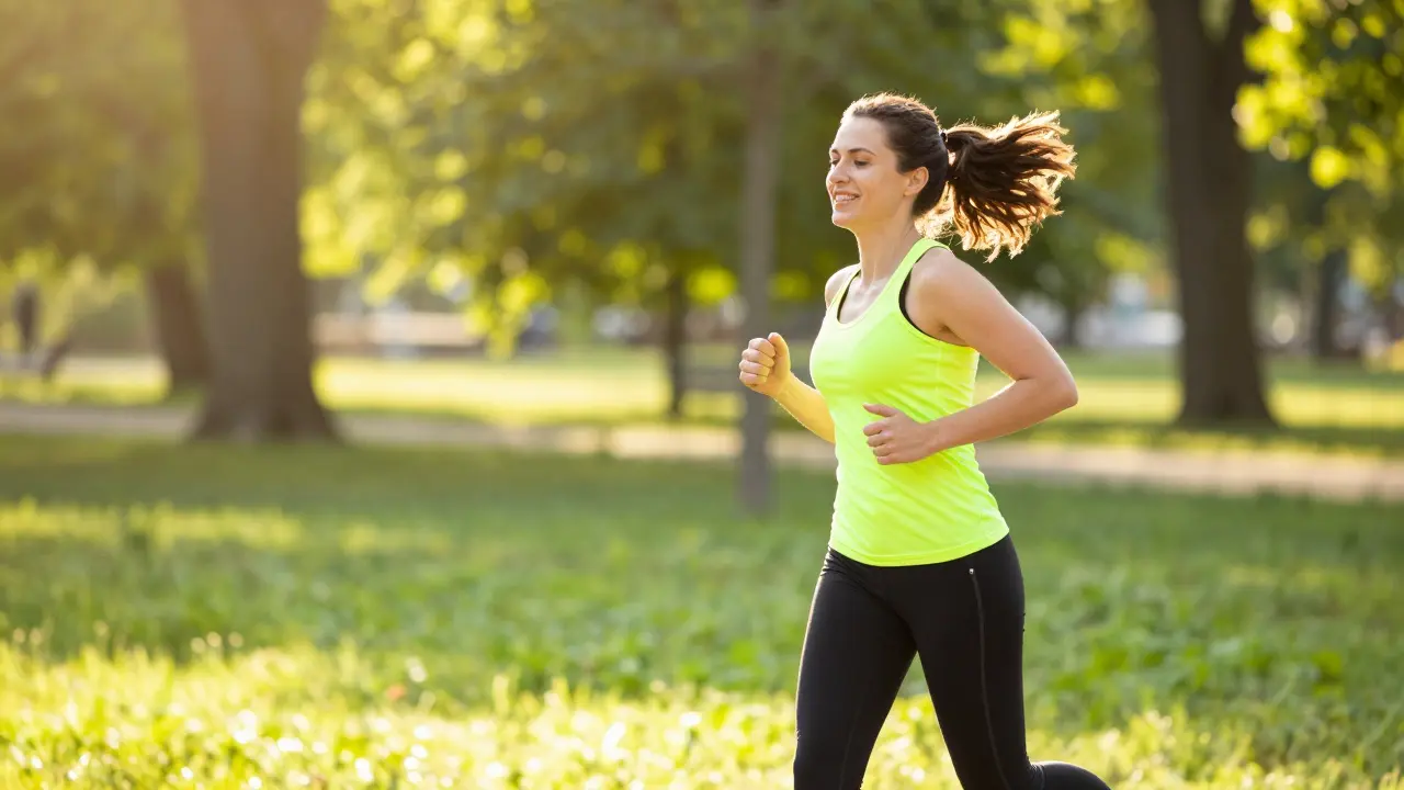 Kvalitní fotografie člověka při běhu v parku, symbolizující zotavení.
