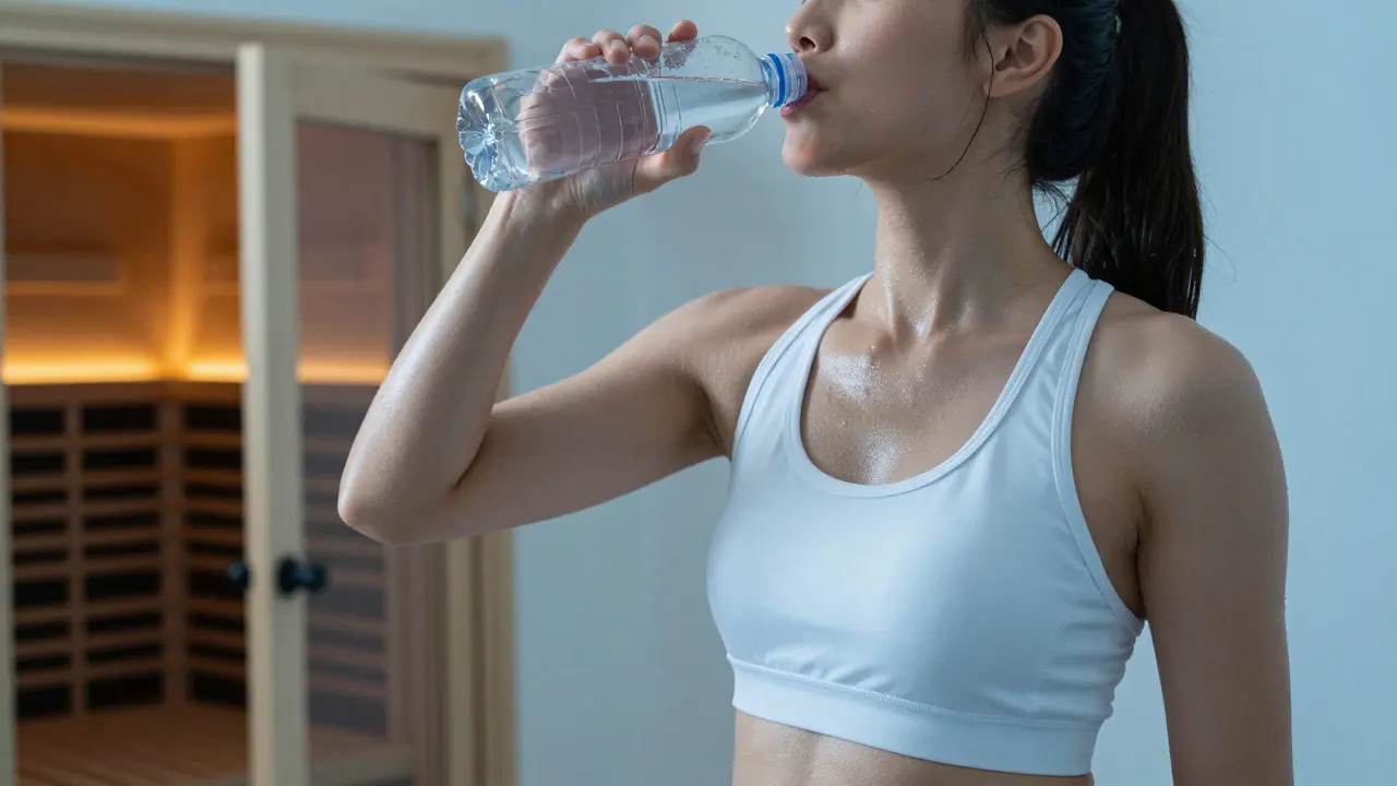 Sportovec pijící vodu v posilovně během detoxikačního procesu