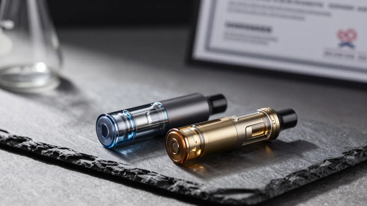 Dvě moderní vapky s různým osvětlením symbolizující typy kanabinoidů