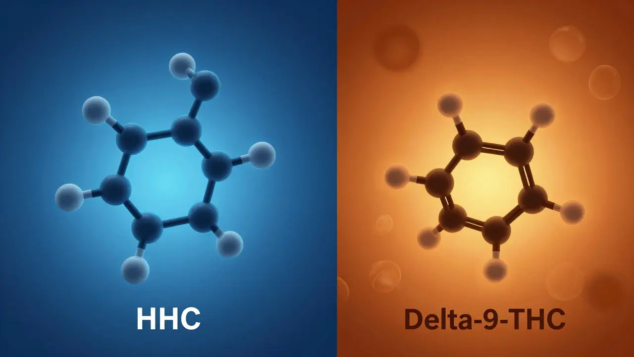 Konceptuální srovnání molekul HHC a THC s důrazem na stabilitu