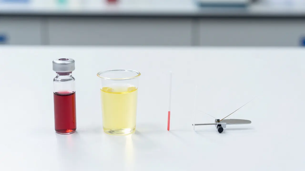 Laboratorní vzorky krve, moči, slin a vlasů pro testování drog