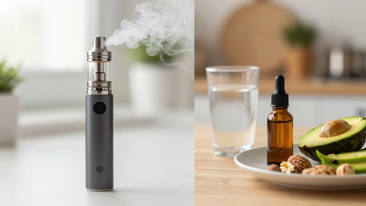 Srovnání vapingu a podjazykové aplikace CBD oleje s tuky.