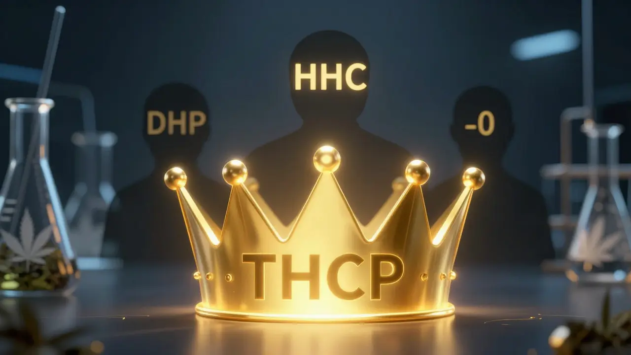 Golden crown-shaped THCP molecule dominating smaller HHC and Delta-8 shapes