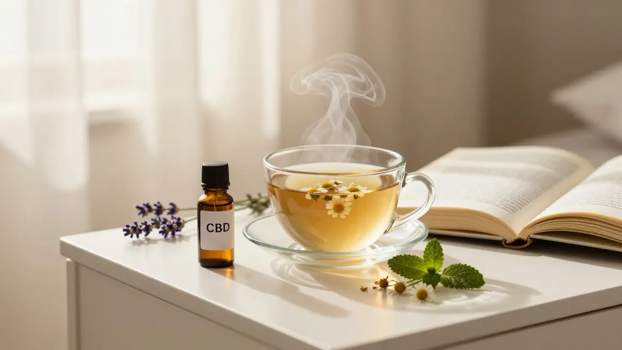 Noční rituál s čajem, knihou a CBD olejem