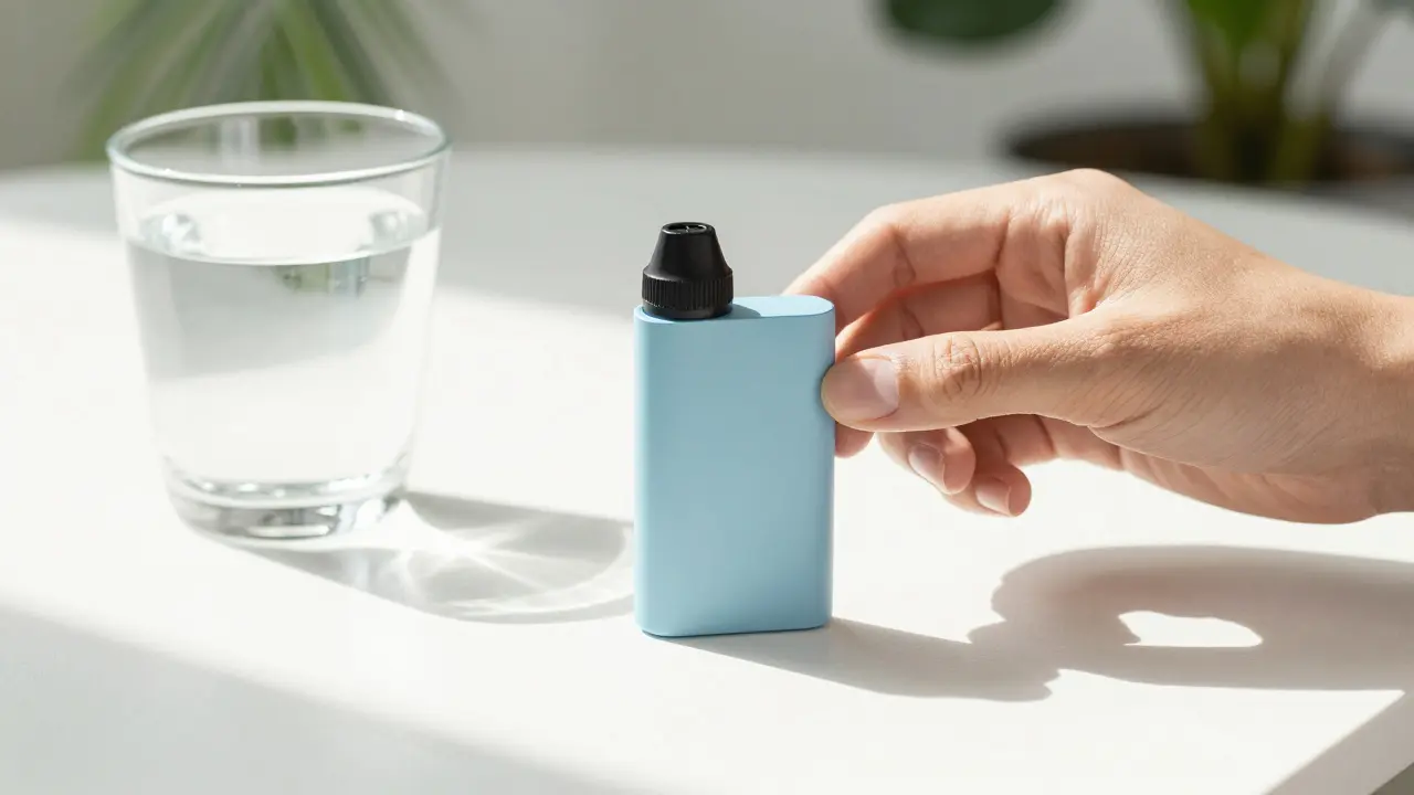 Ruka nastavuje průtok vzduchu na vapech vedle sklenice vody