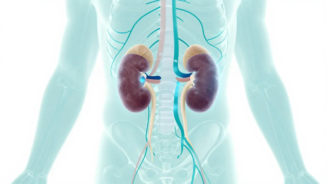 Illustration of kidneys and nervous system interaction