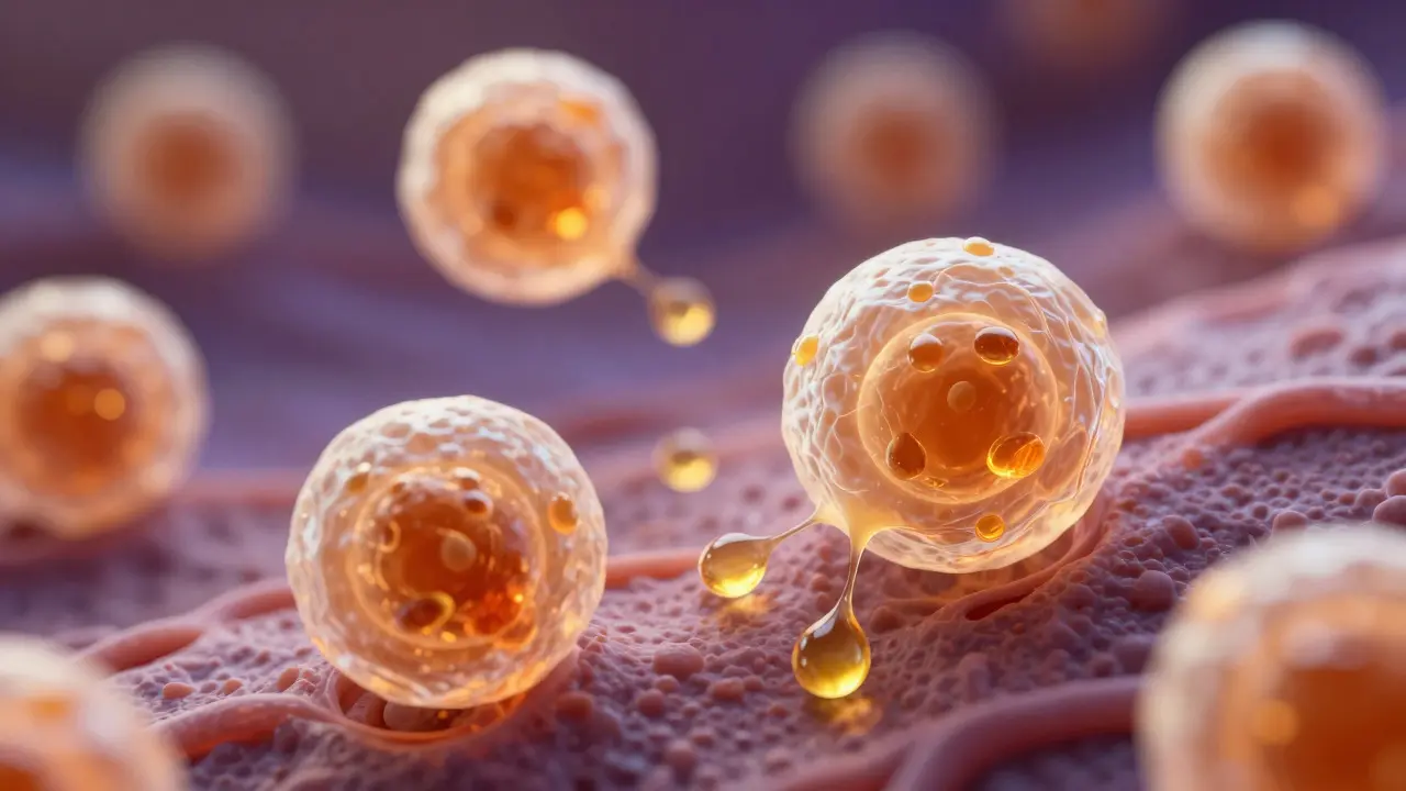 Ilustrace ukládání metabolitů do tukových buněk v těle