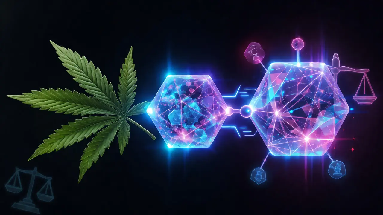 Konceptuální ilustrace chemické přeměny CBD na stabilní molekulu HHC.