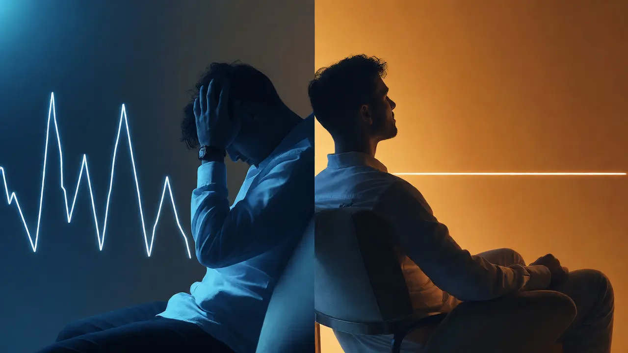 Visual comparison of unstable stress levels versus calm, stable well-being.