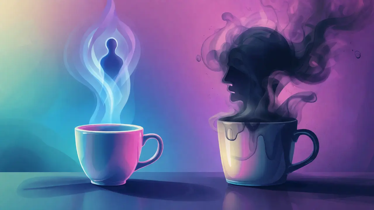 Konceptuální ilustrace porovnávající účinky nízké a vysoké dávky CBD